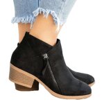 Bottine femmebottine femme en daim talon carr double - zipper courts boots femmesnoir