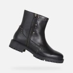 Bottines femme - geox - d hoara - cuir - noir - talon plat - fermeture zip