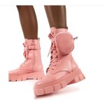 Bottines femme  lacets avec poche - rose - plate - forme - semelle paisse