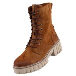 Bottines femme mustang - marron - talon carr 5cm - lacets - tige moyenne en synthtique