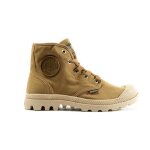 Bottines femme - palladium - pampa hi - olive / warmsand - tige en toile dlave - confortable