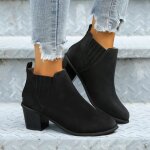 Bottine femmesimilicuir boots femme mode talon carrbottes femme bout rondnoir
