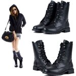Bottines pour femmes - style punk et arme militaire - noir - cuir