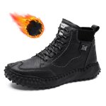 Bottine homme en cuir noir - chaude pour lhiver - semelle anti - drapante