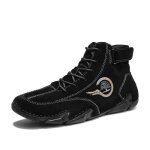 Bottines homme - exterieur cuir - casual boots - respirante antidrapant confortable - noir