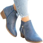 Bottines plates en cuir pour femme - bleu - double fermeture clair