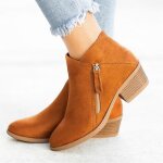 Bottines  plate - forme pour femme chaussures  talons bas lopard hiver marron
