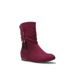 Bottines pliss�es en simili daim avec talon compens� invisible. mod�le � pampilles et fermeture zipp�e ...