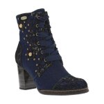 Bottines bleues  talon bloc et  lacets rubans et zip avec clous et perles