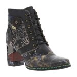 Bottines - talon bloc - cuir - femme - grises