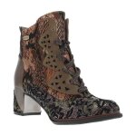 Bottines grises  talon bloc  lacets plats et zip  imprims fleuris et dorures