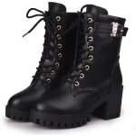 Bottines  talon haut pour femmes funmoon en cuir noir avec plateforme et lacets