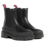 Bottines tommy jeans chelsea foxing boot noir femme - cuir - talon plat - hauteur de la tige moyenne