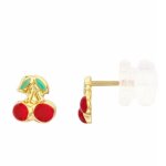 Boucles doreilles cerises laqu�es - or jaune - enfant - latelier dazur - clou - puce