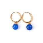 Boucles doreilles cr�oles avec pendentif boule en pierre en plaqu� or diam�tre: 15mm - bleu - rc006932 ...