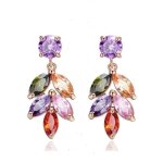 Boucles doreilles - femme - pendantes - cristal autrichien - multicolore - plaqu or rose 750 / 1000 ...
