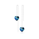 Boucles doreilles femme - pendantes - traversantes - coeur - cristal autrichien - bleu ocan - argent ...