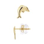 Boucles doreilles - l�a & arthur - dauphin - or jaune 375 - syst�me poussettes siliconor - enfant