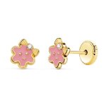 Boucles doreilles or 18 carats 750 / 000 jaune - fleur - latelier dazur - enfant - fille - clou - puce ...
