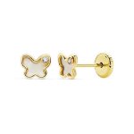 Boucles doreilles or 18 carats 750 / 000 jaune et nacre - papillons - latelier dazur - enfant - clou ...