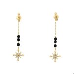 Boucles doreilles pendantes femme australe acier dor� perles noires et noir