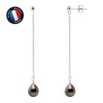 Boucles doreilles pendante - perlinea - 5 cm - perles de tahiti 8 - 9 mm - argent 925 - garantie 2 ans ...