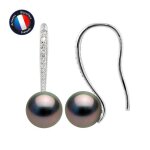 Boucles doreilles - perlinea - crochet - perles de culture de tahiti 8 - 9 mm - argent 925 - femme