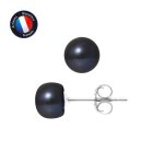Boucles doreilles - perlinea - vritables perles de culture noires - or blanc 9 cts - 7 - 8 mm - aaa ...
