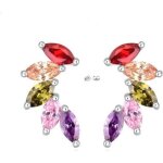 Boucles doreilles - femme - puces - contour lobe - cristal - multicolore - argent 925 / 1000 - 20 x 7 ...