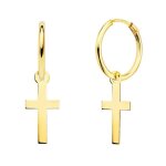 Boucles doreilles croles or 18 carats 750 / 000 jaune - charms croix pendantes - latelier dazur