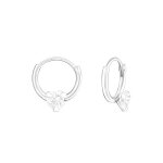 Boucles doreilles - femme / enfant - croles - coeur - cristal - blanc - argent - 925 / 1000 - massif ...