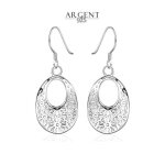 Boucles doreilles - femme - pendantes - ovales - argent 925 / 1000 - motif - floral - 4. 2 cm