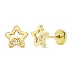Boucles doreilles - latelier dazur - etoile - or 18 carats 750 / 000 jaune - oxyde de zirconium - clou ...