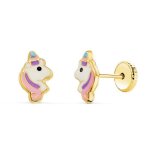 Boucles doreilles or 18 carats 750 - 000 jaune - licornes - enfant - latelier dazur - clou - puce