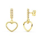 Boucles doreilles - latelier dazur - or 18 carats 750 / 000 jaune - coeurs pendants - oxyde de zirconium ...