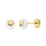 Boucles doreilles or 18 carats 750 - 000 jaune - perles de culture et coeur Boucles doreilles or 18 carats 750 - 000 jaune - perles de culture et coeur