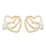 Boucles doreilles or jaune coeurs doubles sertis de zirconiums - latelier dazur - clou - puce - femme ...