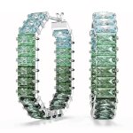 Boucles doreilles - swarovski - matrix - cr�oles en m�tal - cristaux verts - design octogonal