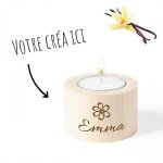 Bougie parfume socle en bois - bougie vanille avec bougeoir bois  personnaliser avec prnoms message ...