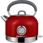 Bouilloire électrique rétro vintage cuisine avec thermomètre - rouge - 17l - 2200w - arrêt automatique ... Bouilloire électrique rétro vintage cuisine avec thermomètre - rouge - 17l - 2200w - arrêt automatique ...