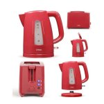 Bouilloire lectrique rouge 2200w sans fil 17l + grille - pain rouge 2 fentes rouge 7 fonctions avec ...