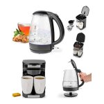 Bouilloire noire en verre 17l sans fil 2200w arr�t automatique + cafeti�re �lectrique 2 tasses duo 2 ...