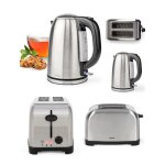 Bouilloire retro inox 1l7 2200w inter led bleue protection contre lbullition + grille - pain inox 850w ...