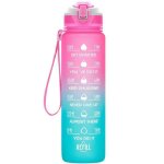 Bouteille deau gourde de sport 1000ml abs 100% sans bpa fermeture �tanche marqueur de temps rose et vert ...
