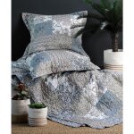 Boutis darjeeling thme fleuri motifs en relief bleu / taupe rversible 220x240cm 2 taies 65x65cm 100% ...