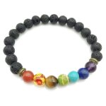 Bracelet - 7 chakras - noir - perles de lave - agate - unisexe