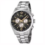 Montre - lotus - bracelet acier homme - cadran noir - aiguilles dores - 43mm