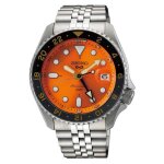 Montre seiko 5 automatique gmt acier cadran orange - homme - seiko - etanche 100m