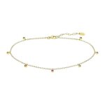 Bracelet de cheville - lotus - chane de cheville dore - argent 925 - pampilles multicolores - 26 cm ...
