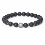 Bracelets de couple dhommes de dames de mode de perles de pierre givr�e noire de 8 mm